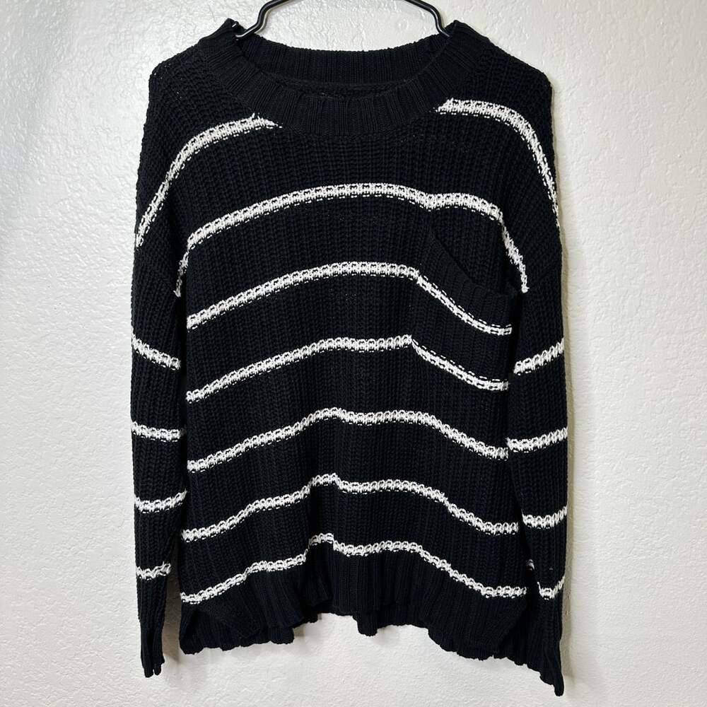American Eagle Striped Knit Sweater Black White Cotton Blend Size Small/Medium